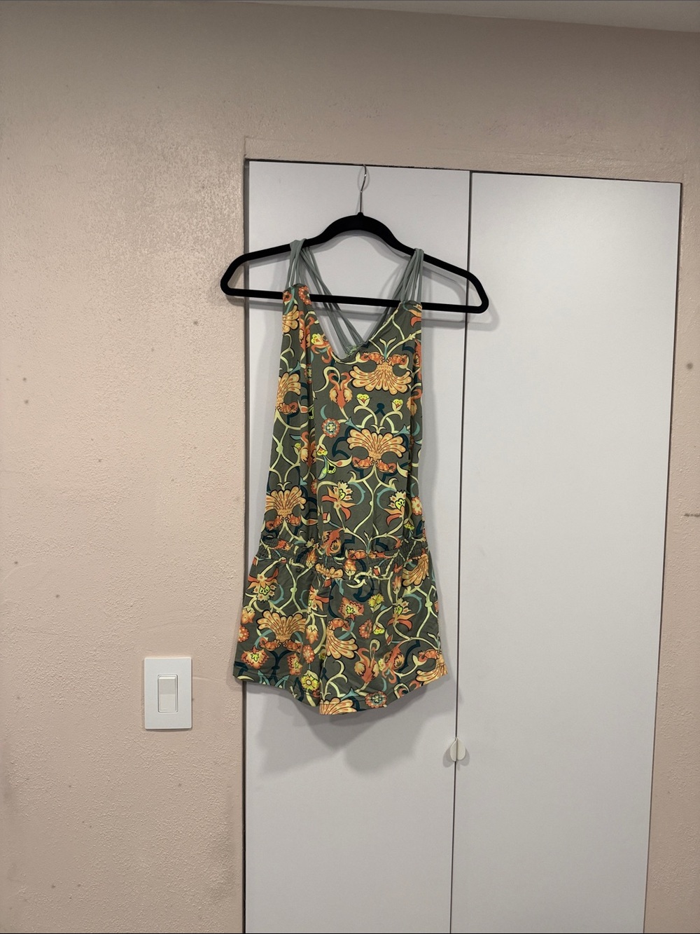 Maaji Green Floral Mini rummper with Orange & Yellow Accents